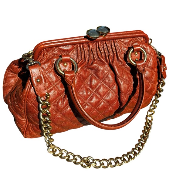 Marc Jacobs Stam Purse Satchel Frame Quilted Leather Gold Chain Kiss Lock(Rare) - Picture 7 of 15